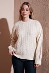 Regular Fit Bisiklet Yaka İnci Detaylı Kadın Kazak 25K0144K1 EKRU
