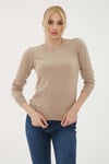 Regular Fit Bisiklet Yaka Kadın Kazak 25K0777K1 Vizon Melanj