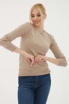 Regular Fit Bisiklet Yaka Kadın Kazak 25K0777K1 Vizon Melanj
