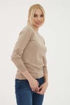 Regular Fit Bisiklet Yaka Kadın Kazak 25K0777K1 Vizon Melanj