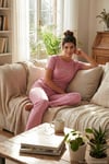 Regular Fit Bisiklet Yaka Kısa Kollu Kadın Pijama Takımı 65750107 PUDRA