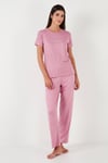 Regular Fit Bisiklet Yaka Kısa Kollu Kadın Pijama Takımı 65750107 PUDRA