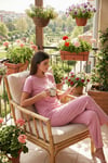 Regular Fit Bisiklet Yaka Kısa Kollu Kadın Pijama Takımı 65750107 PUDRA