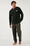 Regular Fit Bisiklet Yaka Kışlık Yumuşak Dokulu Polar Erkek Pijama Takımı 6096100 HAKİ
