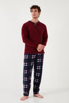 Regular Fit Bisiklet Yaka Kışlık Yumuşak Dokulu Polar Erkek Pijama Takımı 6096100 BORDO