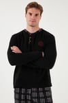 Regular Fit Bisiklet Yaka Kışlık Yumuşak Dokulu Polar Erkek Pijama Takımı 6096100 SİYAH