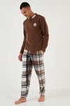 Regular Fit Bisiklet Yaka Kışlık Yumuşak Dokulu Polar Erkek Pijama Takımı 6096100 CAMEL
