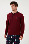 Regular Fit Bisiklet Yaka Kışlık Yumuşak Dokulu Polar Erkek Pijama Takımı 6096100 BORDO
