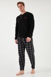 Regular Fit Bisiklet Yaka Kışlık Yumuşak Dokulu Polar Erkek Pijama Takımı 6096100 SİYAH