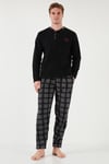 Regular Fit Bisiklet Yaka Kışlık Yumuşak Dokulu Polar Erkek Pijama Takımı 6096100 SİYAH