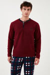 Regular Fit Bisiklet Yaka Kışlık Yumuşak Dokulu Polar Erkek Pijama Takımı 6096100 BORDO