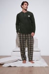 Regular Fit Bisiklet Yaka Kışlık Yumuşak Dokulu Polar Erkek Pijama Takımı 6096100 HAKİ