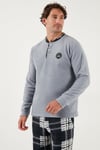 Regular Fit Bisiklet Yaka Kışlık Yumuşak Dokulu Polar Erkek Pijama Takımı 6096100 GRİ