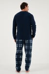 Regular Fit Bisiklet Yaka Kışlık Yumuşak Dokulu Polar Erkek Pijama Takımı 6096100 LACİVERT