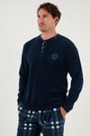 Regular Fit Bisiklet Yaka Kışlık Yumuşak Dokulu Polar Erkek Pijama Takımı 6096100 LACİVERT