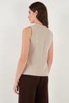 Regular Fit Bisiklet Yaka Kolsuz Düğmeli Basic Bluz Kadın Yelek 65200004 TAŞ