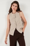Regular Fit Bisiklet Yaka Kolsuz Düğmeli Basic Bluz Kadın Yelek 65200004 TAŞ
