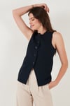 Regular Fit Bisiklet Yaka Kolsuz Düğmeli Basic Bluz Kadın Yelek 65200004 LACİVERT