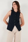 Regular Fit Bisiklet Yaka Kolsuz Düğmeli Basic Bluz Kadın Yelek 65200004 LACİVERT