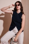 Regular Fit Bisiklet Yaka Kolsuz Düğmeli Basic Bluz Kadın Yelek 65200004 LACİVERT