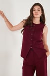 Regular Fit Bisiklet Yaka Kolsuz Düğmeli Basic Bluz Kadın Yelek 65200004 BORDO