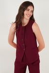 Regular Fit Bisiklet Yaka Kolsuz Düğmeli Basic Bluz Kadın Yelek 65200004 BORDO