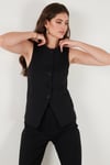 Regular Fit Bisiklet Yaka Kolsuz Düğmeli Basic Bluz Kadın Yelek 65200004 SİYAH