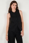 Regular Fit Bisiklet Yaka Kolsuz Düğmeli Basic Bluz Kadın Yelek 65200004 SİYAH