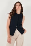 Regular Fit Bisiklet Yaka Kolsuz Düğmeli Basic Bluz Kadın Yelek 65200004 LACİVERT
