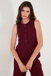 Regular Fit Bisiklet Yaka Kolsuz Düğmeli Basic Bluz Kadın Yelek 65200004 BORDO