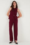 Regular Fit Bisiklet Yaka Kolsuz Düğmeli Basic Bluz Kadın Yelek 65200004 BORDO