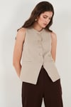 Regular Fit Bisiklet Yaka Kolsuz Düğmeli Basic Bluz Kadın Yelek 65200004 TAŞ