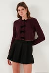 Regular Fit Bisiklet Yaka Kurdele Detaylı Premium Kadın Hırka 680HI00105 BORDO