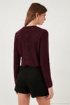 Regular Fit Bisiklet Yaka Kurdele Detaylı Premium Kadın Hırka 680HI00105 BORDO