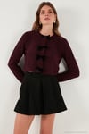 Regular Fit Bisiklet Yaka Kurdele Detaylı Premium Kadın Hırka 680HI00105 BORDO