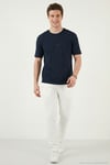 Regular Fit Bisiklet Yaka OYSHO Kumaş Erkek T Shirt 5904091 İNDİGO