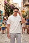 Regular Fit Bisiklet Yaka OYSHO Kumaş Erkek T Shirt 5904091 EKRU