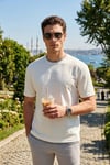Regular Fit Bisiklet Yaka OYSHO Kumaş Erkek T Shirt 5904091 EKRU