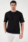 Regular Fit Bisiklet Yaka OYSHO Kumaş Erkek T Shirt 5904091 SİYAH