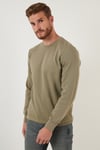 Regular Fit Bisiklet Yaka Pamuklu Erkek Sweat 5905337 HAKİ
