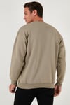 Regular Fit Bisiklet Yaka Pamuklu İçi Tüylü Yumuşak Şardonlu Erkek Sweat 5905405 Vizon Yeşili