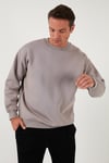 Regular Fit Bisiklet Yaka Pamuklu İçi Tüylü Yumuşak Şardonlu Erkek Sweat 5905255 Kül