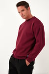 Regular Fit Bisiklet Yaka Pamuklu İçi Tüylü Yumuşak Şardonlu Erkek Sweat 5905255 BORDO