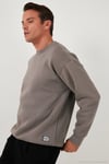 Regular Fit Bisiklet Yaka Pamuklu İçi Tüylü Yumuşak Şardonlu Erkek Sweat 5905255 TOPRAK