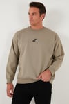 Regular Fit Bisiklet Yaka Pamuklu İçi Tüylü Yumuşak Şardonlu Erkek Sweat 5905405 Vizon Yeşili