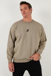 Regular Fit Bisiklet Yaka Pamuklu İçi Tüylü Yumuşak Şardonlu Erkek Sweat 5905405 Vizon Yeşili
