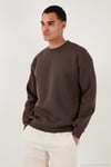 Regular Fit Bisiklet Yaka Pamuklu İçi Tüylü Yumuşak Şardonlu Erkek Sweat 5905255 KOYU KAHVE