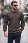 Regular Fit Bisiklet Yaka Pamuklu İçi Tüylü Yumuşak Şardonlu Erkek Sweat 5905255 KOYU KAHVE