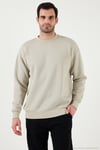 Regular Fit Bisiklet Yaka Pamuklu İçi Tüylü Yumuşak Şardonlu Erkek Sweat 5905255 KREM