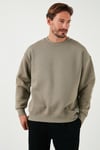 Regular Fit Bisiklet Yaka Pamuklu İçi Tüylü Yumuşak Şardonlu Erkek Sweat 5905255 Vizon Yeşili